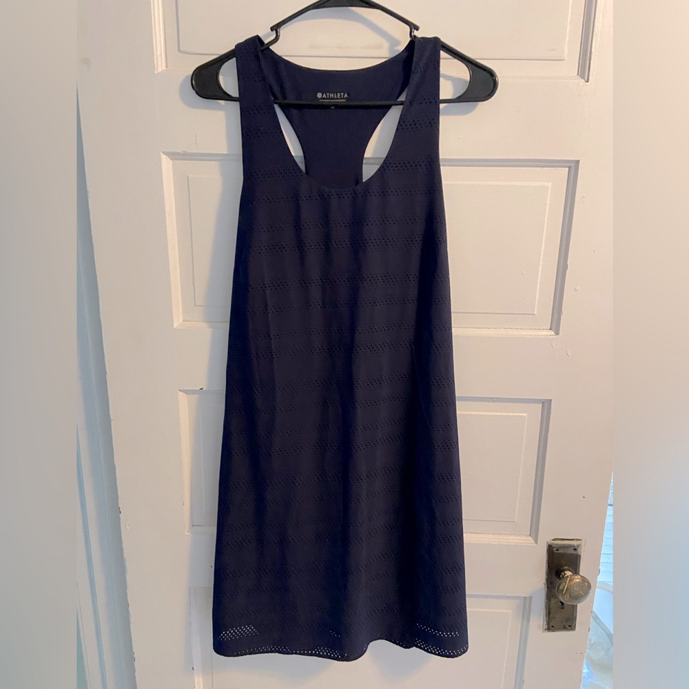 ATHLETA Brookfield Dress Racerback Perforated Lined Medium Navy Active Travel